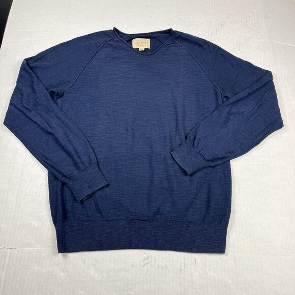 Lucky Brand Mens V-Neck Sweater Blue Long Sleeve Workwear Preppy Pullover S FLAW - Picture 1 of 11